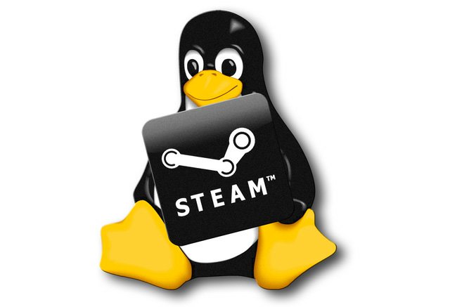 La mascota de linux, TUX, con el logo de steam encima